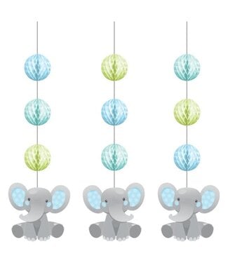 Creative Converting Enchanting Elephant Boy Hanging Decorations - 3ct