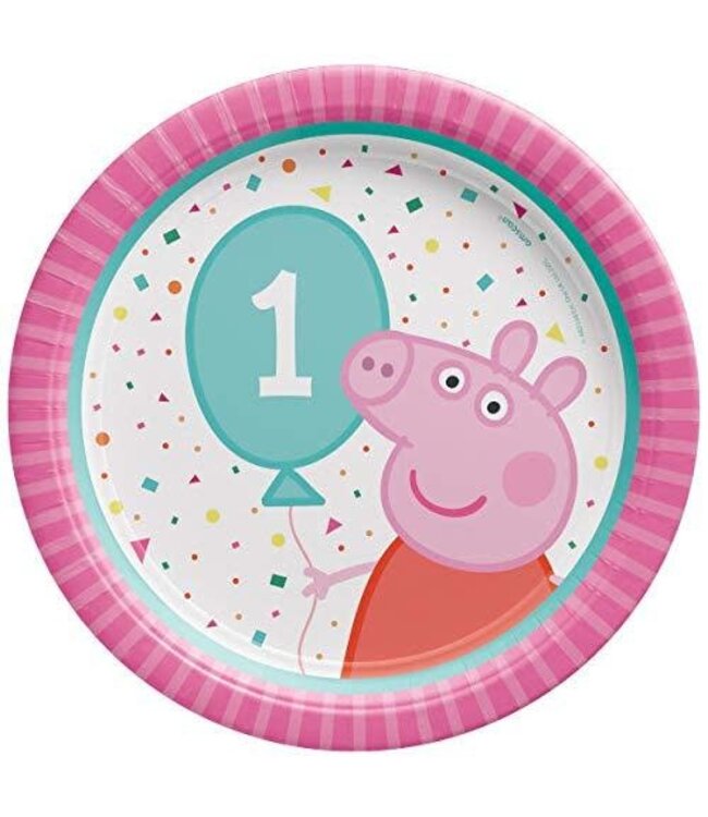 Peppa Pig Confetti Party 1st Birthday Dessert Plate - 8ct