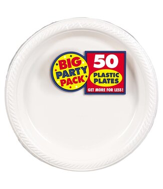 10 1/4" Round Plastic Plates, High Ct. - Frosty White