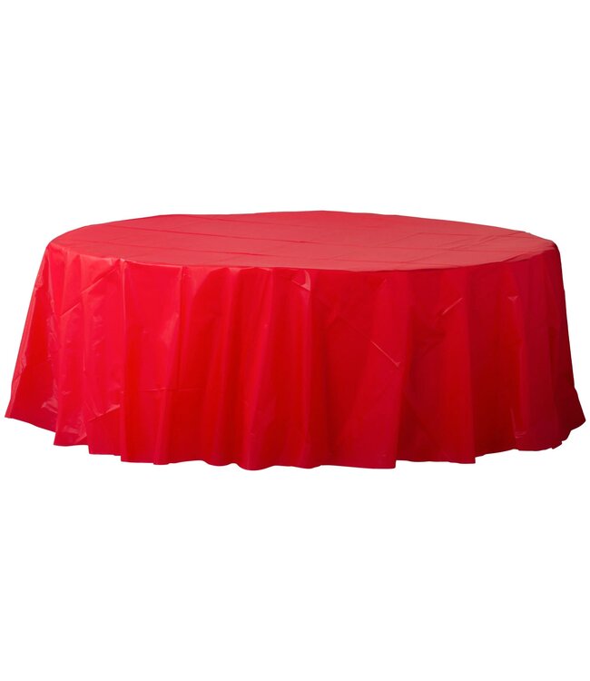 84" Round Plastic Table Cover - Apple Red