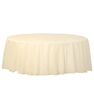 84" Round Plastic Table Cover - Vanilla Creme