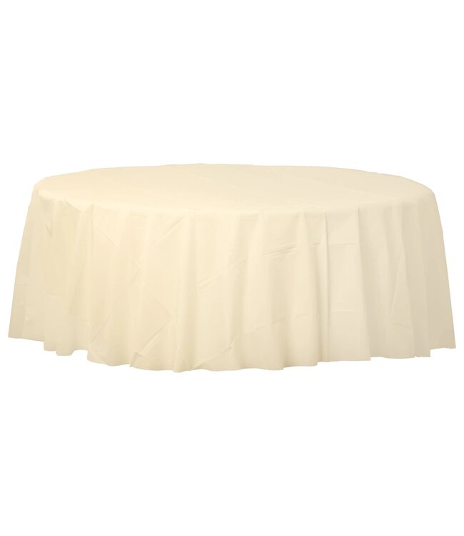 84" Round Plastic Table Cover - Vanilla Creme