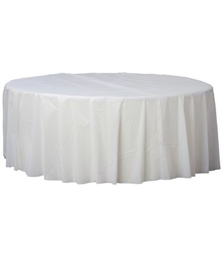 84" Round Plastic Table Cover- Frosty White