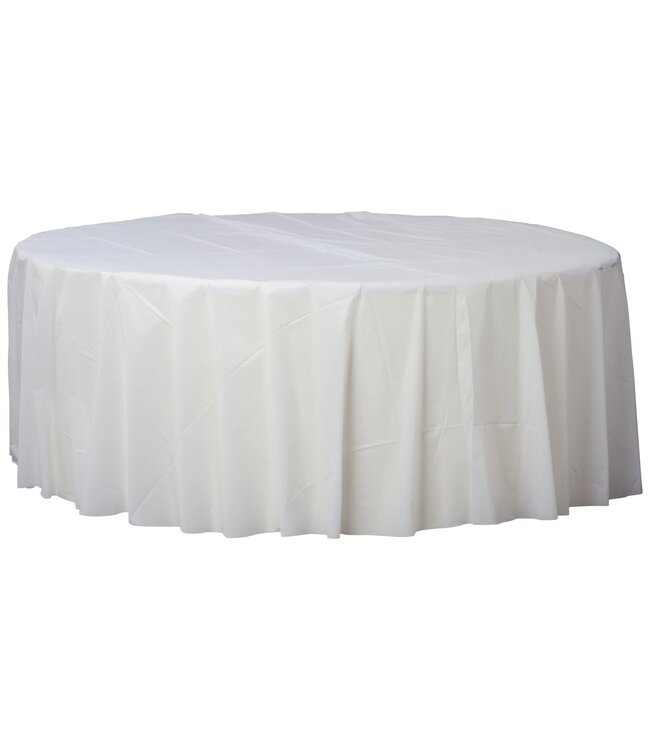 84" Round Plastic Table Cover- Frosty White