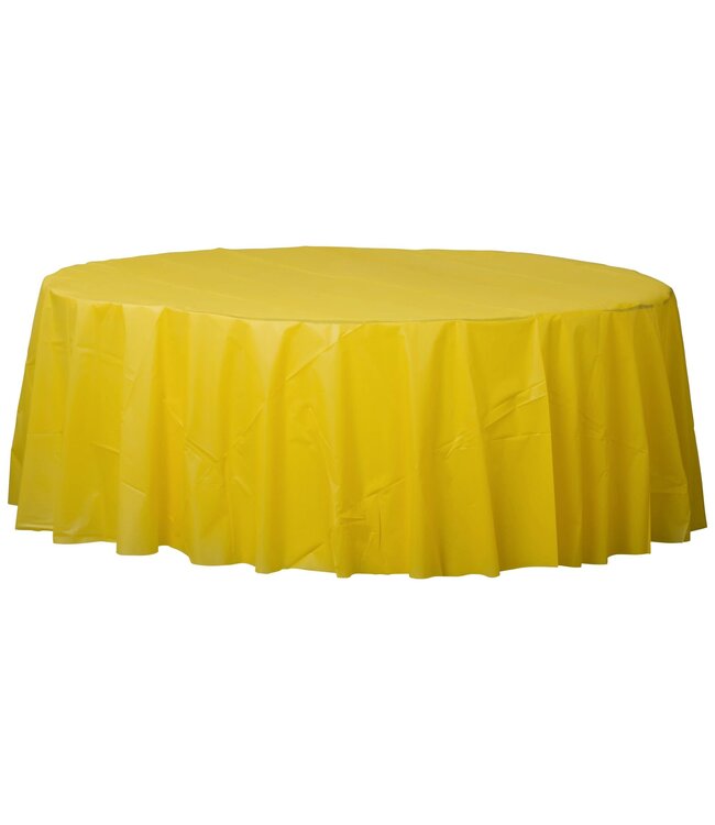 84" Round Plastic Table Cover - Yellow Sunshine