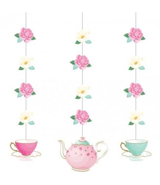 Creative Converting Floral Tea Party Hanging Decorations - 3ct
