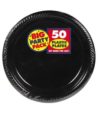 10 1/4" Round Plastic Plates, High Ct. - Jet Black