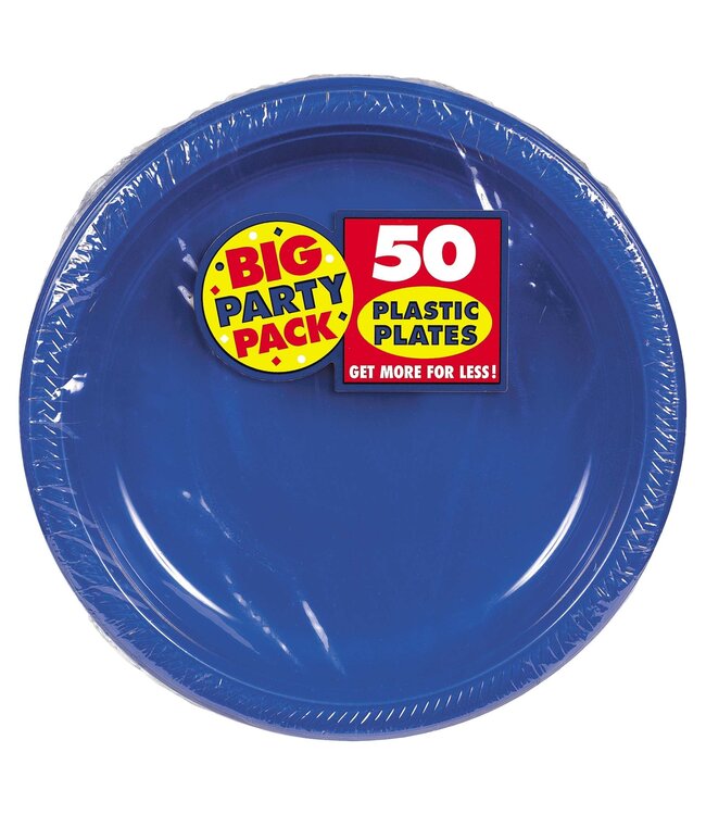10 1/4" Round Plastic Plates, High Ct. - Bright Royal Blue