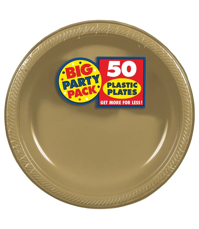 Gold 10 1/4" Round Plastic Plates - 50ct