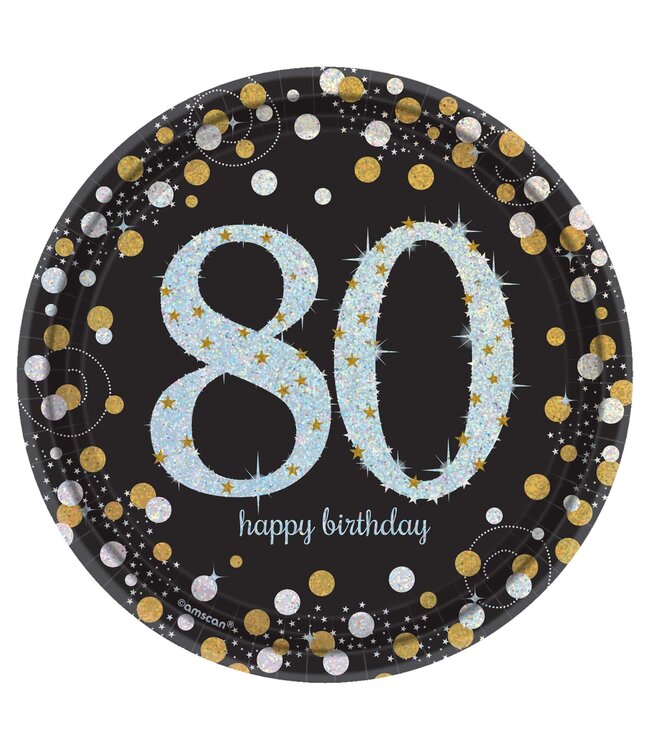 Sparkling Celebration 80th Birthday Dessert Plates - 8ct