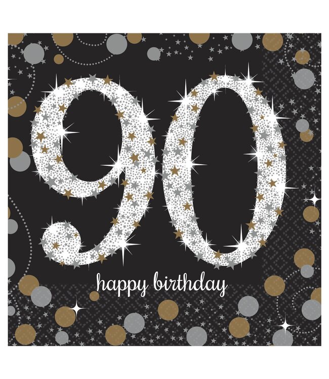 Sparkling Celebration 90th Birthday Beverage Napkins - 16ct