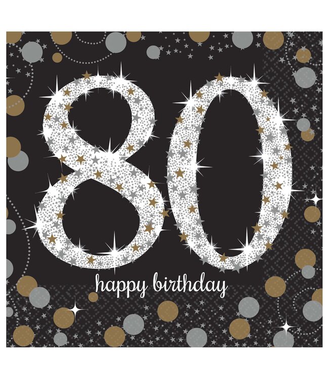 Sparkling Celebration 80th Birthday Beverage Napkins - 16ct