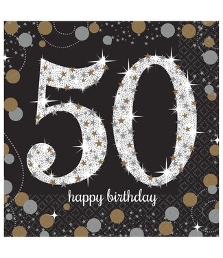 Sparkling Celebration 50th Birthday Beverage Napkins - 16ct