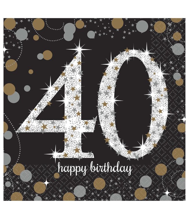 Sparkling Celebration 40th Birthday Beverage Napkins - 16ct