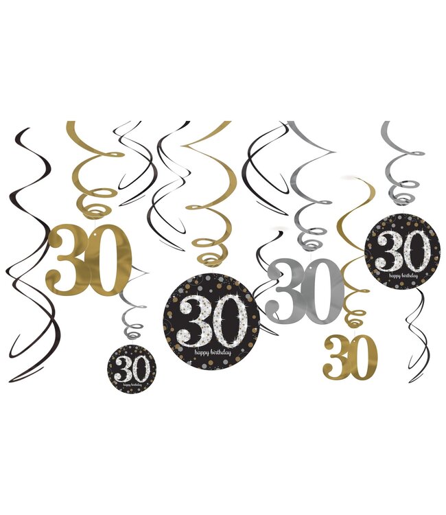 Sparkling Celebration 30th Birthday Swirl Decorations - 12ct