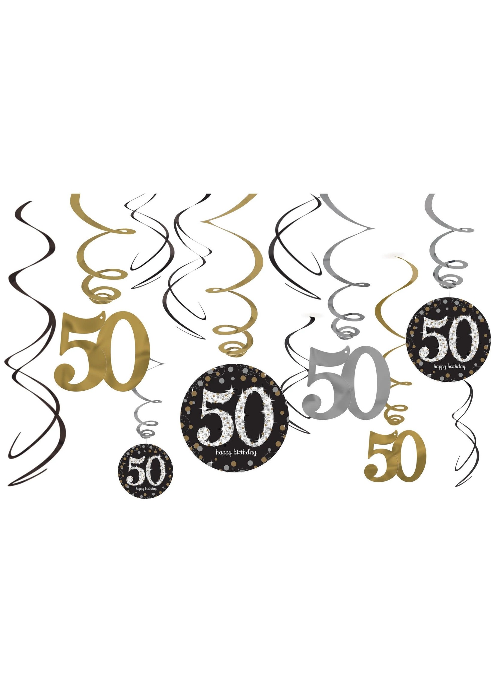 Sparkling Celebration 50th Birthday Swirl Decorations - 12ct