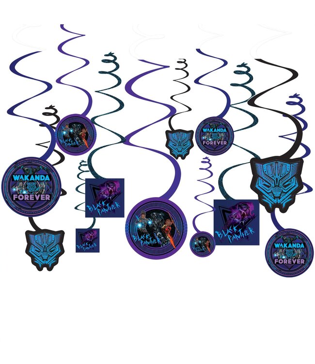 AMSCAN Black Panther Wakanda Forever Spiral Decorations - 12ct