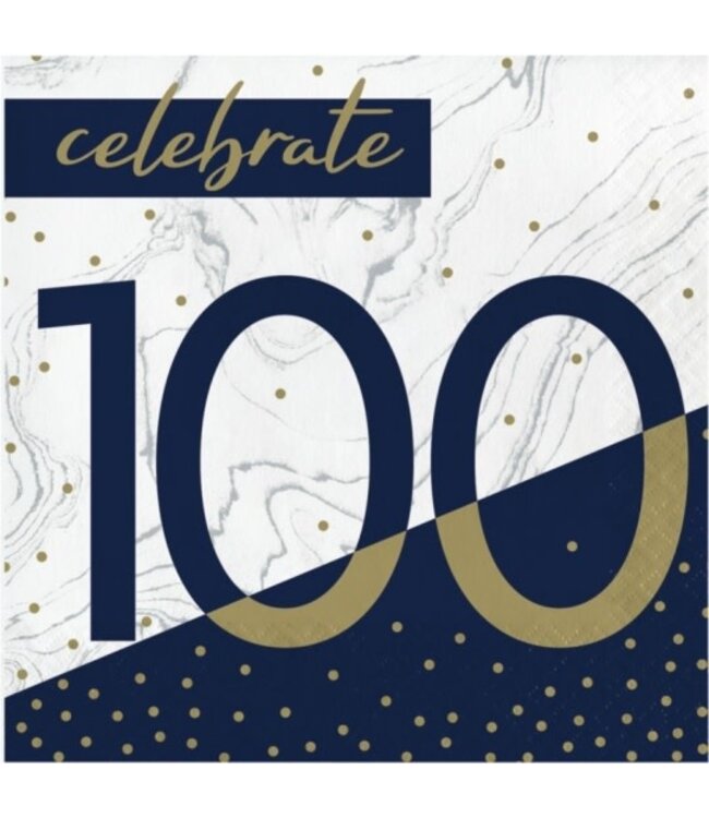 Creative Converting Navy & Gold 100th Birthday Lunch Napkins - 16ct