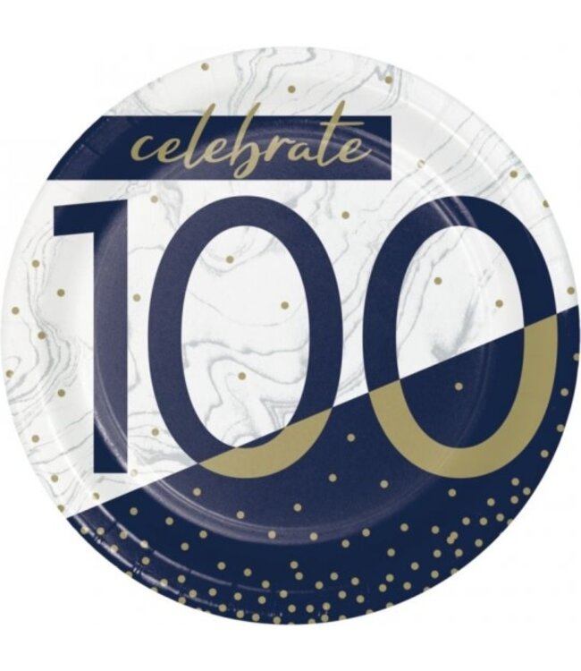 Creative Converting Navy & Gold 100th Birthday Dessert Plates - 8ct