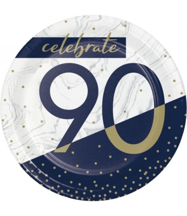 Creative Converting Navy & Gold 90th Birthday Dessert Plates - 8ct