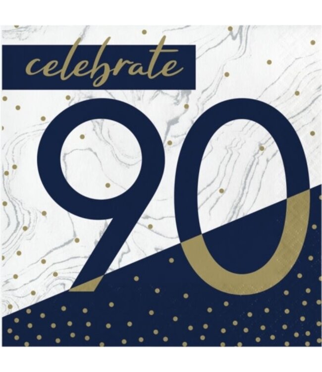 Creative Converting Navy & Gold 90th Birthday Lunch Napkins - 16ct