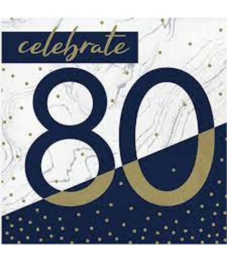 Creative Converting Navy & Gold Birthday 80th Birthday Lunch Napkins - 16ct