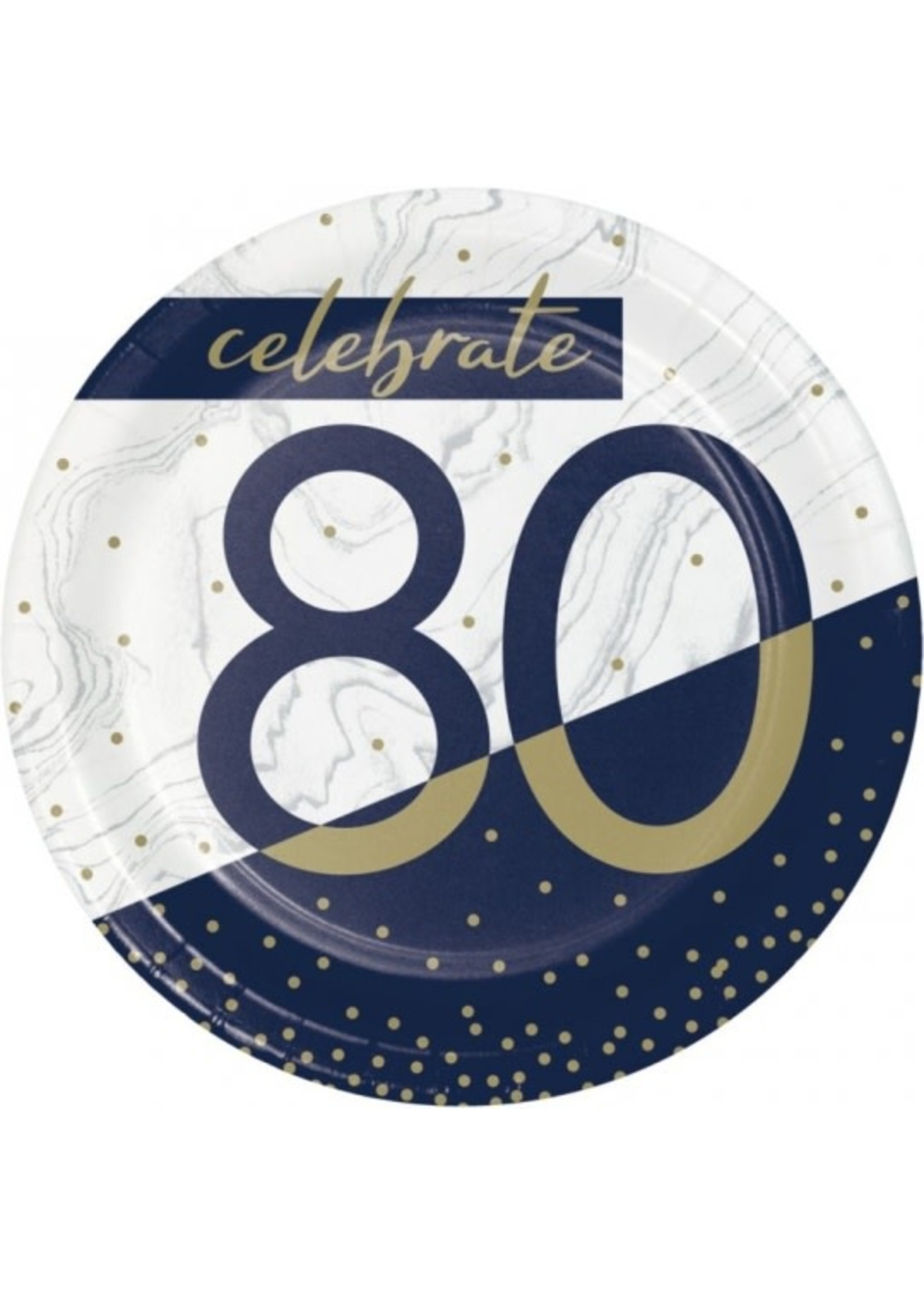 Creative Converting Navy & Gold 80th Birthday Dessert Plates - 8ct