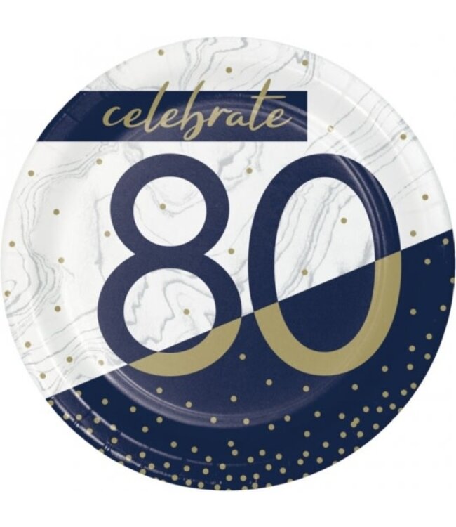 Creative Converting Navy & Gold 80th Birthday Dessert Plates - 8ct