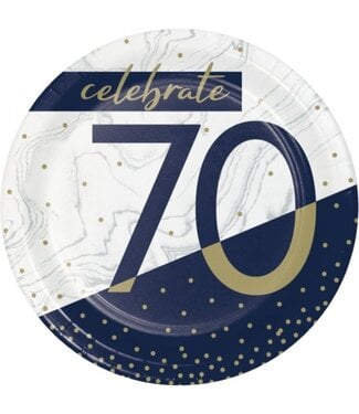 Creative Converting Navy & Gold 70th Birthday Dessert Plates - 8ct