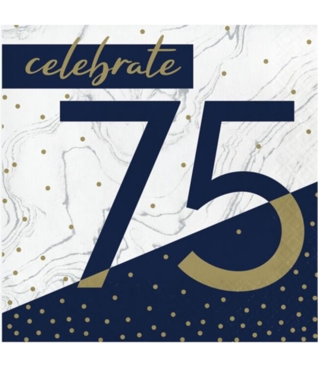 Creative Converting Navy & Gold 75th Birthday Lunch Napkins - 16ct