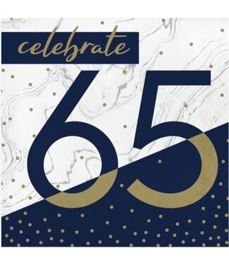 Creative Converting Navy & Gold 65th Birthday Lunch Napkins - 16ct