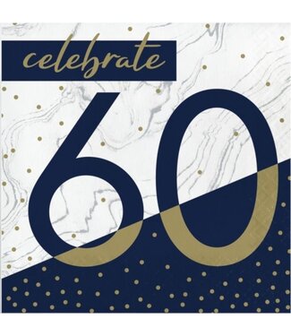 Creative Converting Navy & Gold 60th Birthday Lunch Napkins - 16ct