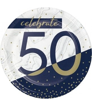 Creative Converting Navy & Gold 50th Birthday Dessert Plates - 8ct