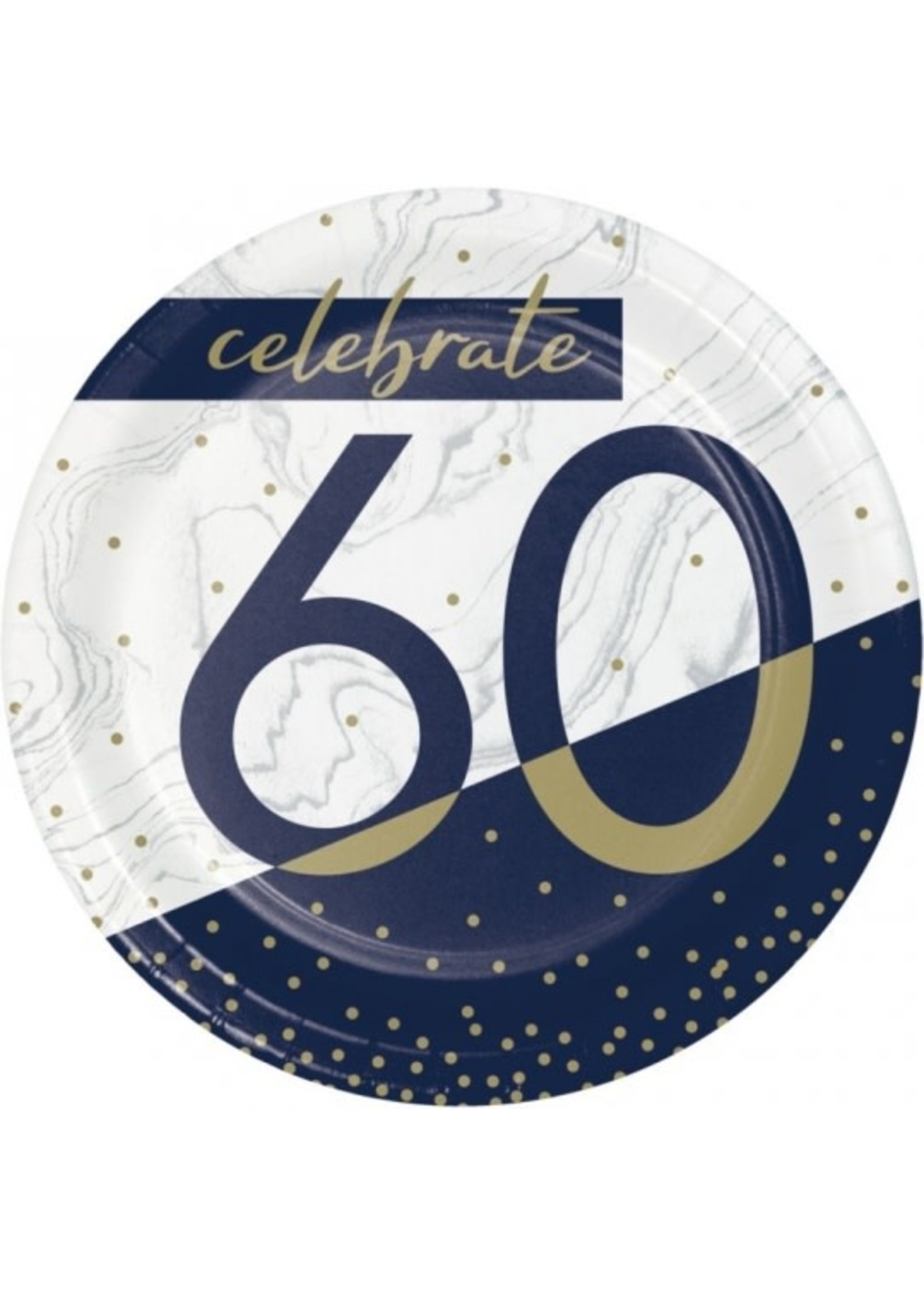 Creative Converting Navy & Gold 60th Birthday Dessert Plates - 8ct
