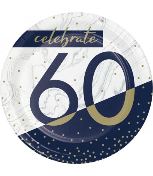 Creative Converting Navy & Gold 60th Birthday Dessert Plates - 8ct