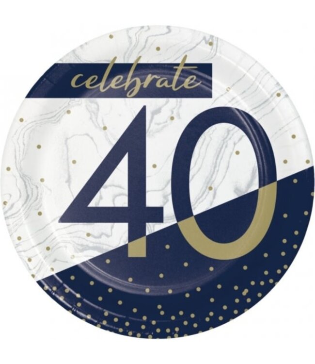 Creative Converting Navy & Gold 40th Birthday Dessert Plates - 8ct