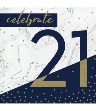 Creative Converting Navy & Gold 21st Birthday Lunch Napkins - 16ct