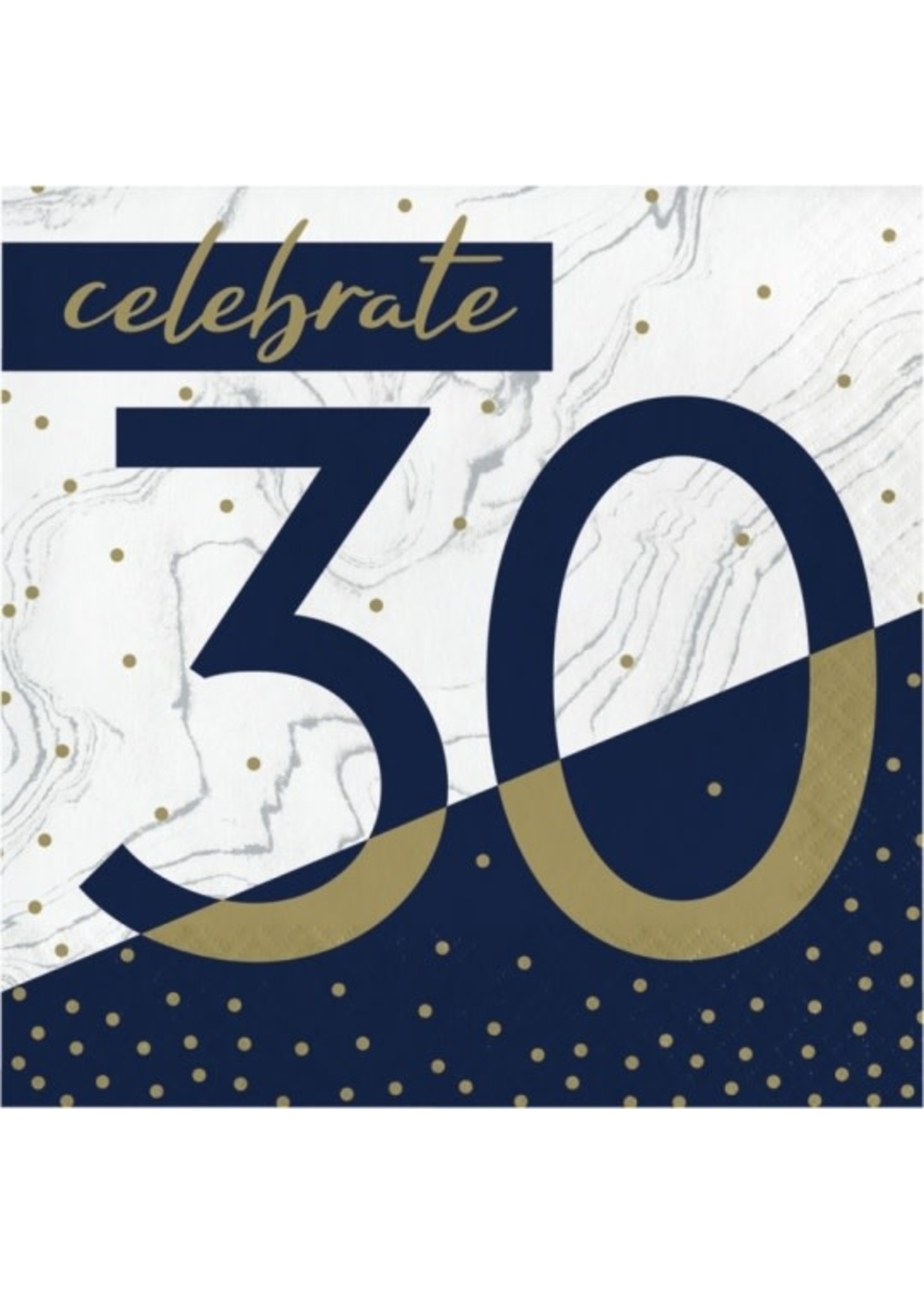 Creative Converting Navy & Gold 30th Birthday Lunch Napkins - 16ct