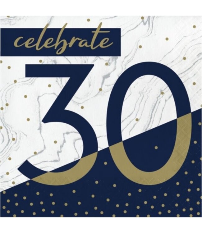 Creative Converting Navy & Gold 30th Birthday Lunch Napkins - 16ct