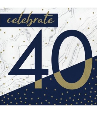 Creative Converting Navy & Gold 40th Birthday Lunch Napkins - 16ct