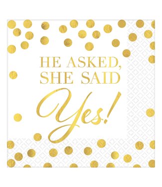 He Asked, She Said Yes! Beverage Napkins - 16ct