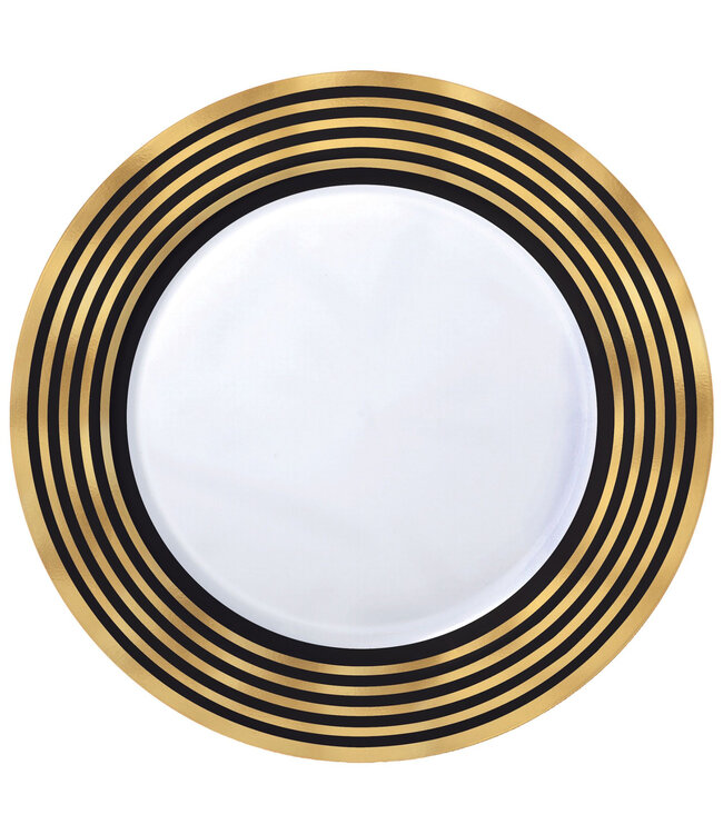 Gold Stripe Plastic Plates, 7 1/2" - Hot-Stamped - 20ct