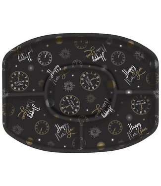 AMSCAN New Year's Black, Silver, Gold Plastic Sectional Platter