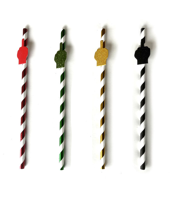 LITTLE GENIE Happy Fucking Birthday FU Finger Tall Straws - 8ct