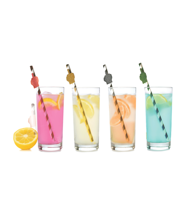 LITTLE GENIE Happy Fucking Birthday FU Finger Tall Straws - 8ct