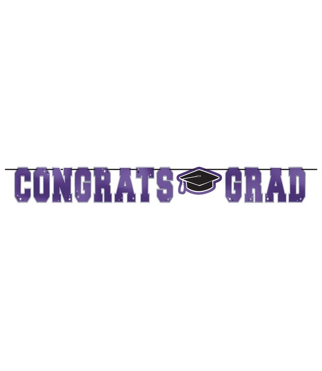 AMSCAN Purple Congrats Grad Banner