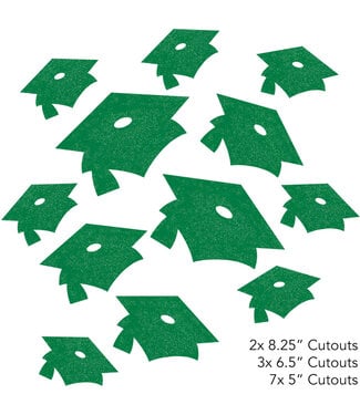 Creative Converting Green Mini Glitter Grad Cap Cutouts - 12ct
