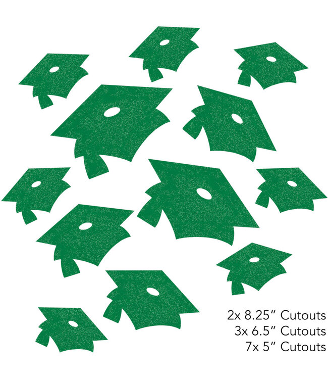 Creative Converting Green Mini Glitter Grad Cap Cutouts - 12ct