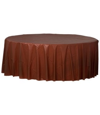 84" Round Plastic Table Cover - Chocolate Brown