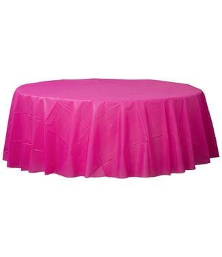 84" Round Plastic Table Cover - Bright Pink